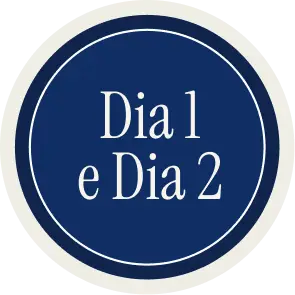 Selo circular azul-marinho "Dia 1 e Dia 2"
